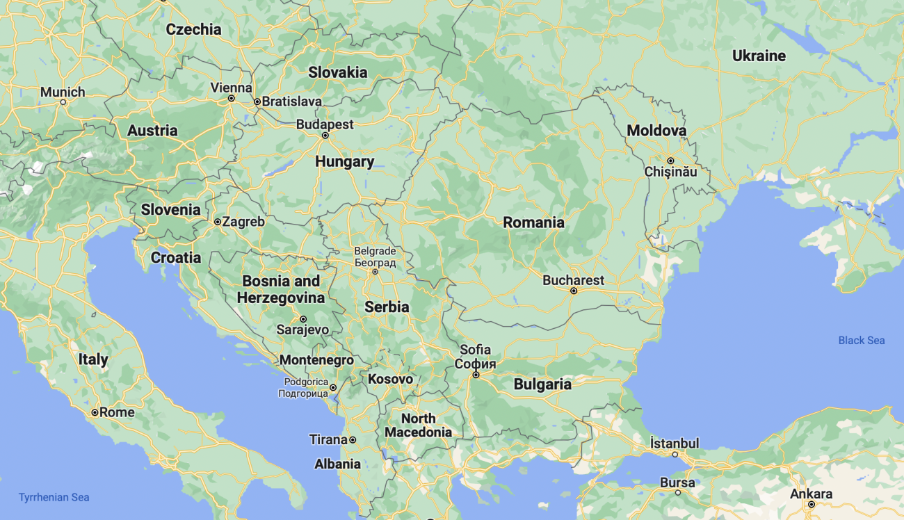 Map showing where Romania is on GoogleMaps